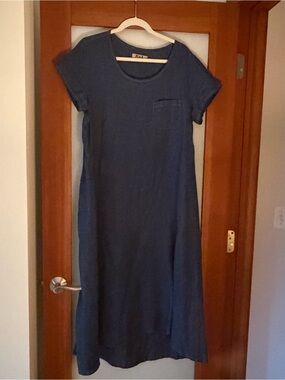 FLAX by Jeanne Engelhart Indigo Blue Linen Midi Dress - Size Small